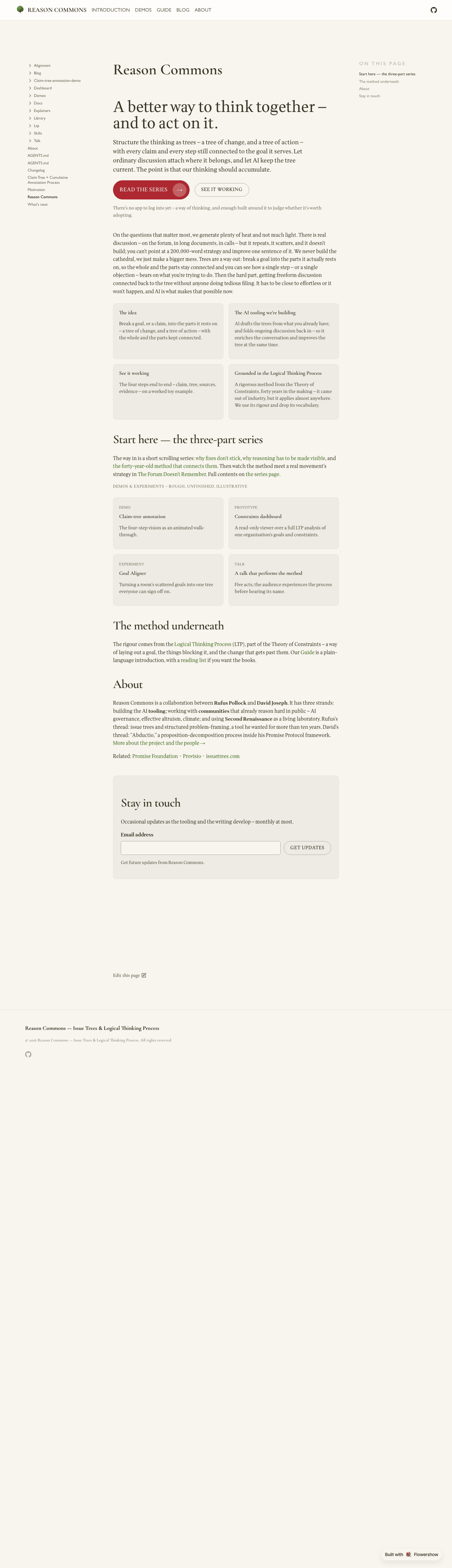 The Reason Commons landing pageβs future-updates signup